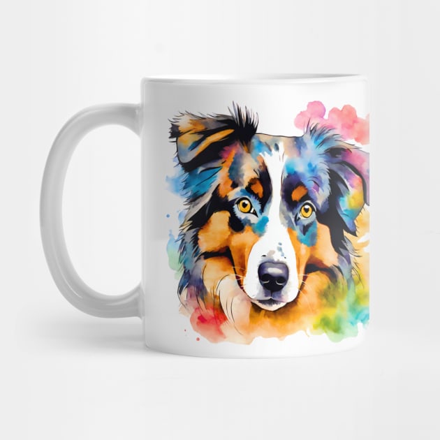 Australian Shepherd Watercolor by Doodle and Things